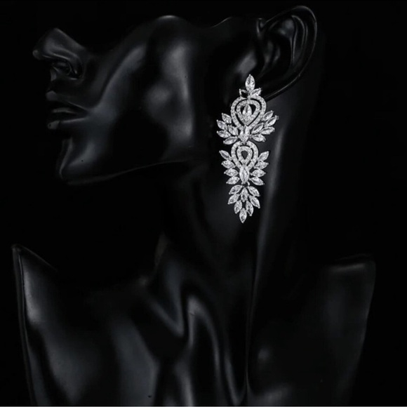 Silver Cubic Zirconia Wedding Earrings, Bridal, Dangle, Anniversary - Picture 2 of 10